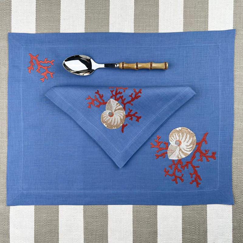 The Nautilus Shell & Red Coral Placemat & Napkin Set