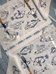 Fish Embroidery Napkin & Placemat (White & Navy)