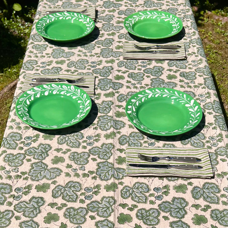 ‘The Figue Leaf’ Tablecloth - Green & Blue - 100% Linen