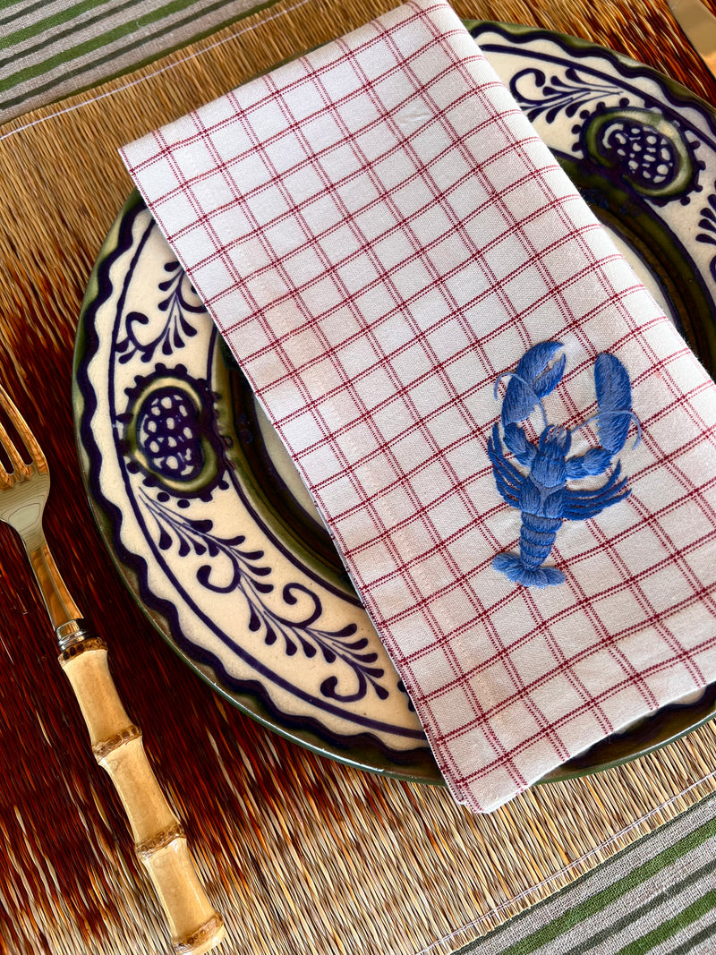 The ’Le Homard’ Napkin - Ecru & Red Chequer.
