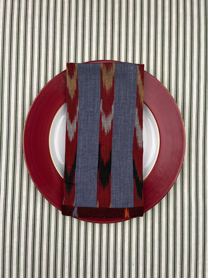 Reversible Napkin (Set of Four) Burgundy & Blue Ikat