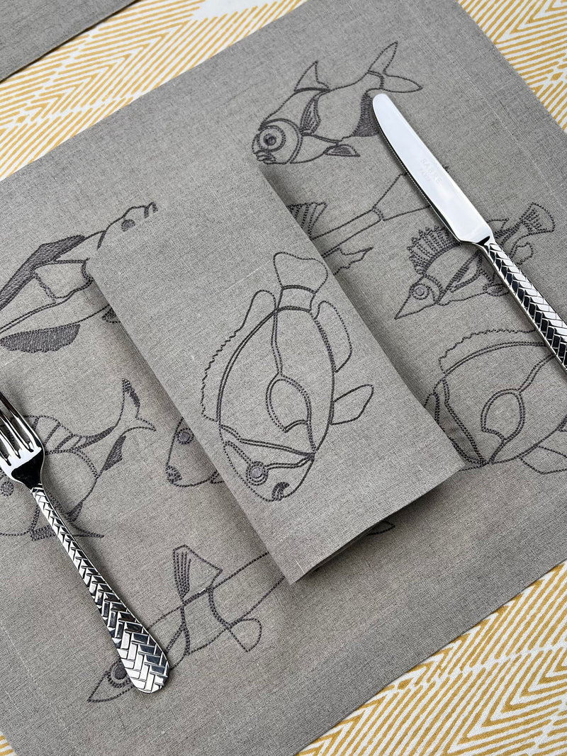 Fish Embroidery Napkin & Placemat (Set o2)