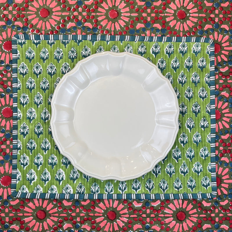 Gift Set: 4 x Green Orange Ivory & Teal Breakfast Placemats