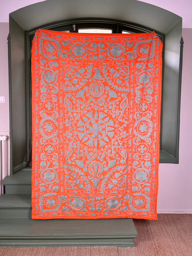 Suzani Cloth Orange & Duck Egg Embroidery