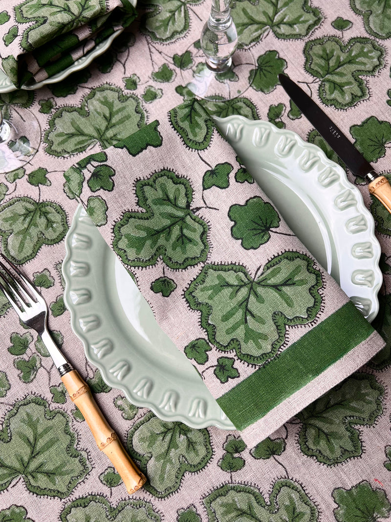 ’The Figue Leaf’ Tablecloth - Swedish Green - 100% linen, natural base