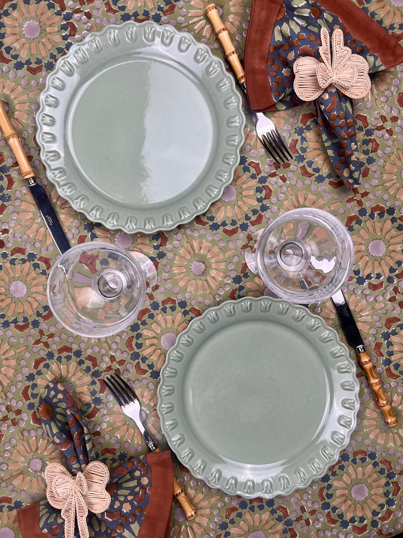 ‘The Kaleidoscope’ Tablecloth - Sage, Rust, Blue, Grey