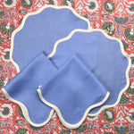 Gift Set: Fresh Blue & Ivory Scallop (2 placemats, 2 Napkins, 2 napkinrings)