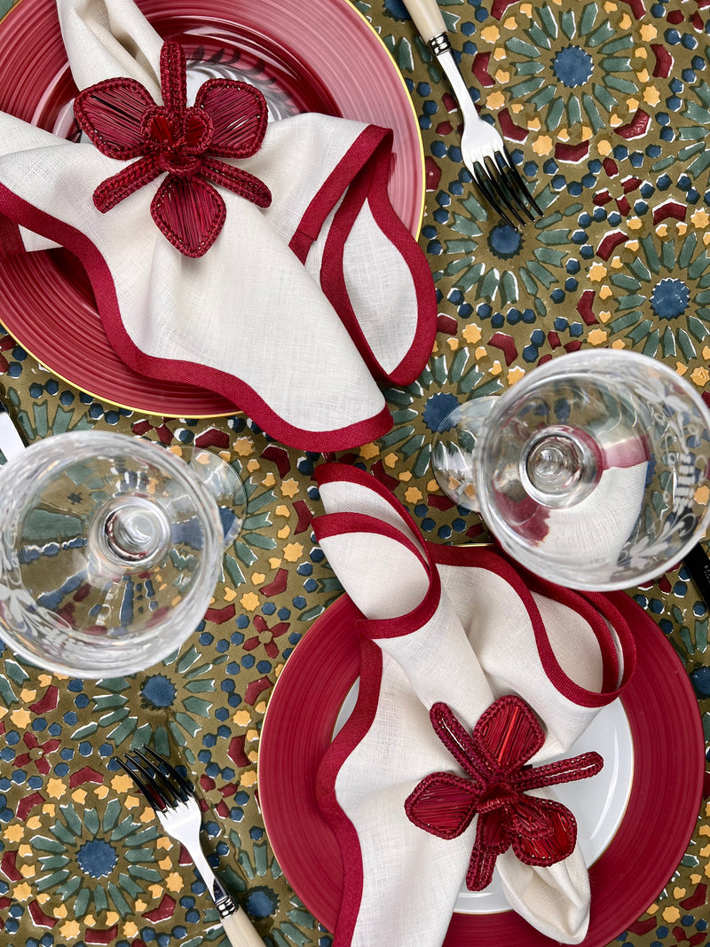 ‘The Kaleidoscope’ Tablecloth - Moss, Burgundy, Blue