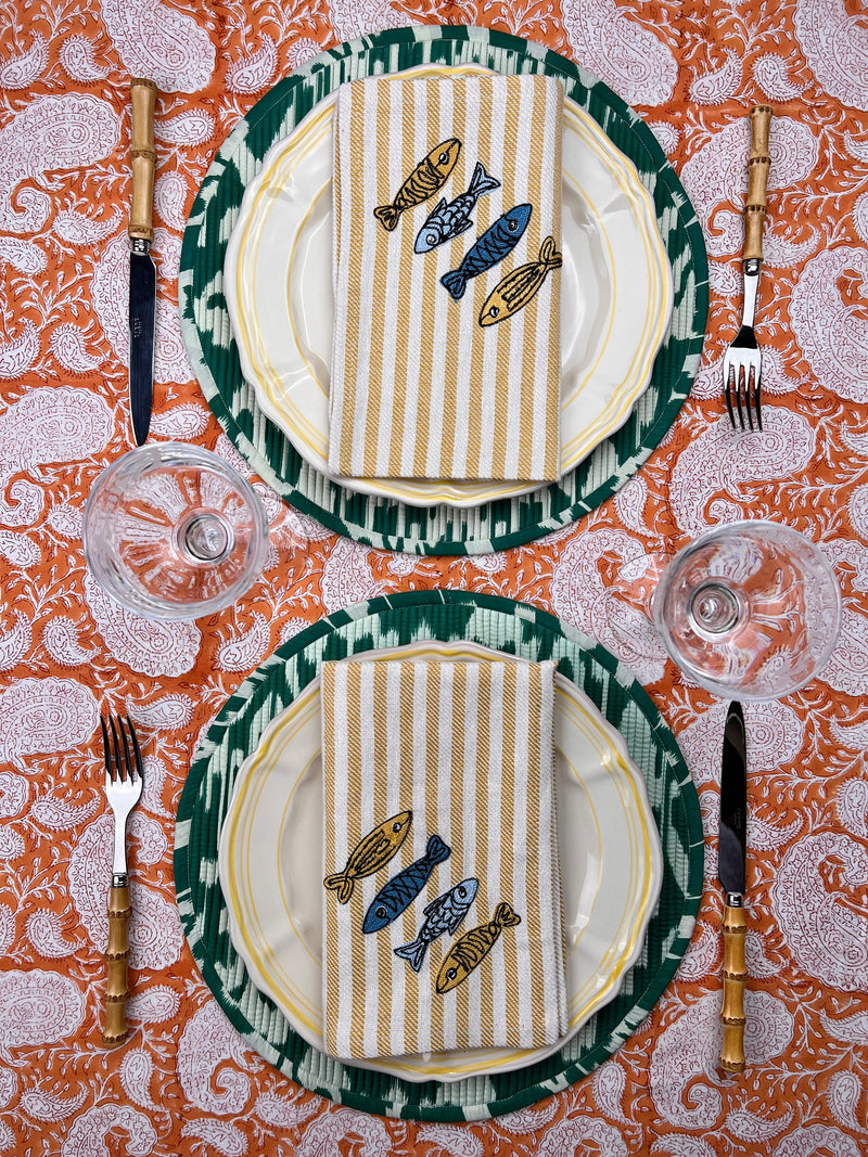 Gift Set: Four Round Ikat Placemats.