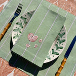 ’The Nautilus Shell’ Napkin & Placemat - Apple Green Stripe