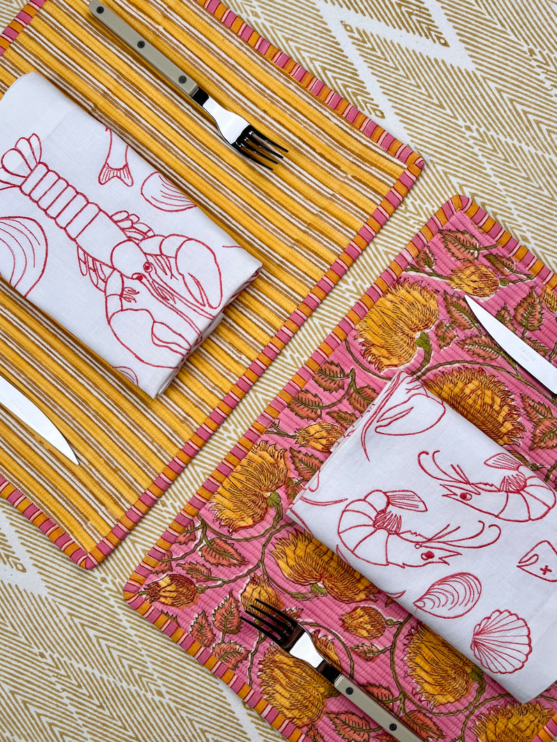 ’The Seafood Napkin’ - Embroidered in Coral