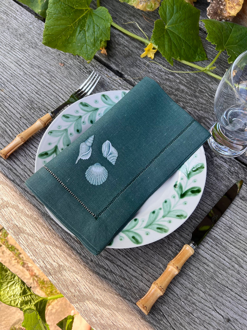 ’Three Little Shells’ Napkin - Kelp Green