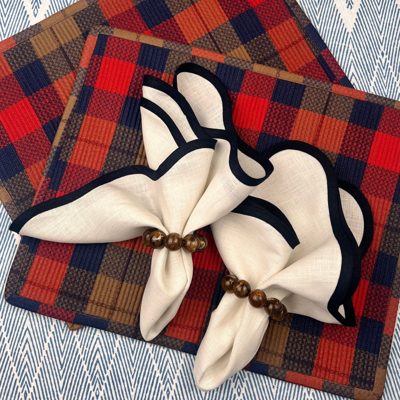 Curated Table Set: Red, Camel Navy
