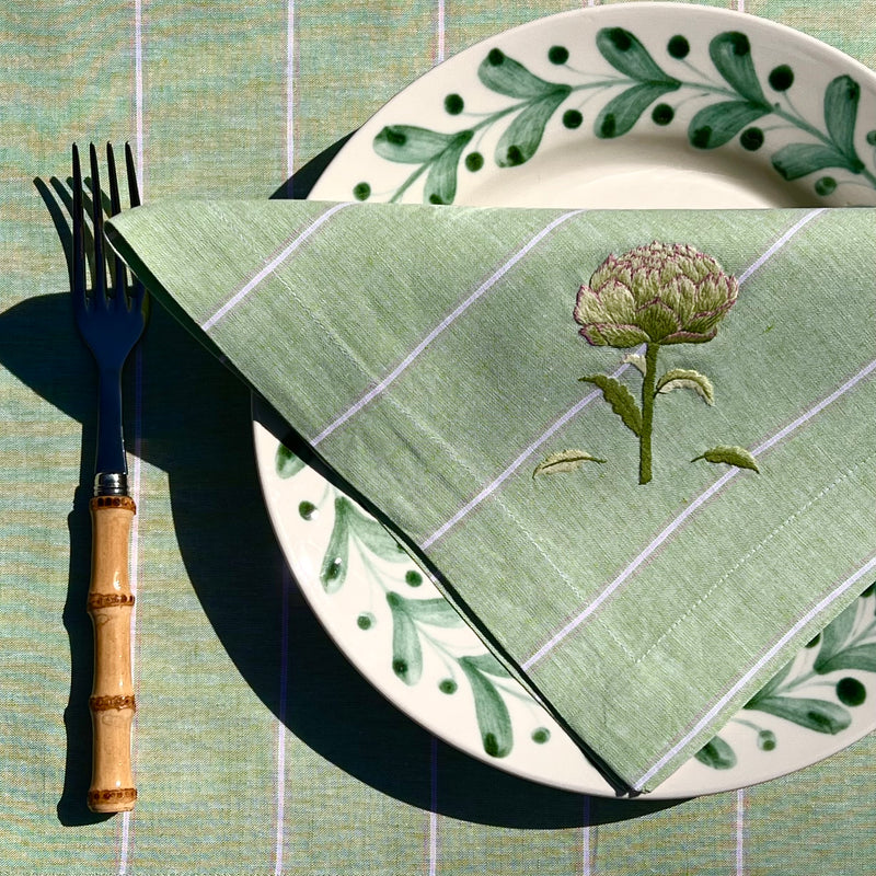 ’The Artichoke’ Napkin & Placemat - Apple Green Stripe