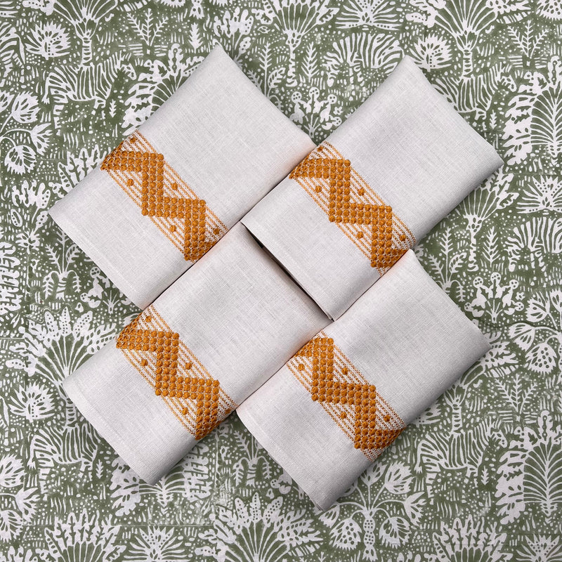 Gift Set: Set of 4 Diamond Napkins in Mustard & Ivory