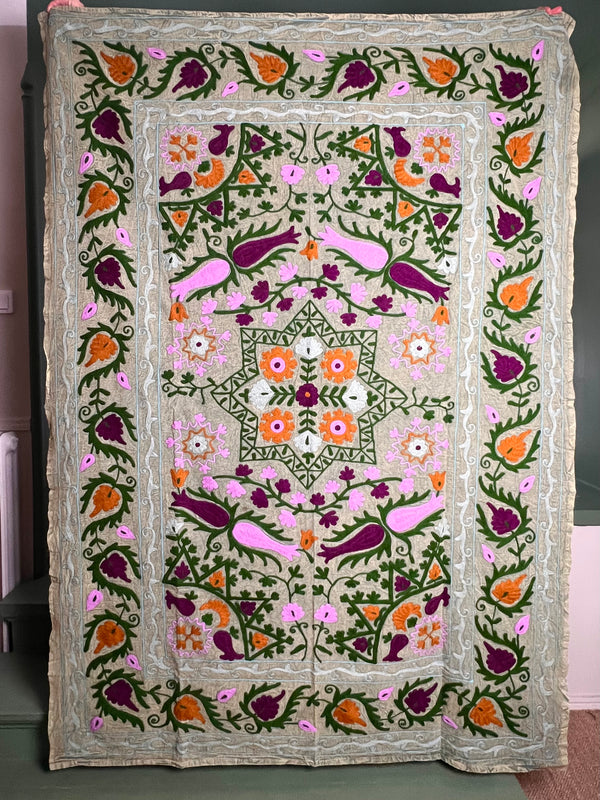 Suzani Cloth Distressed Taupe & Multicoloured