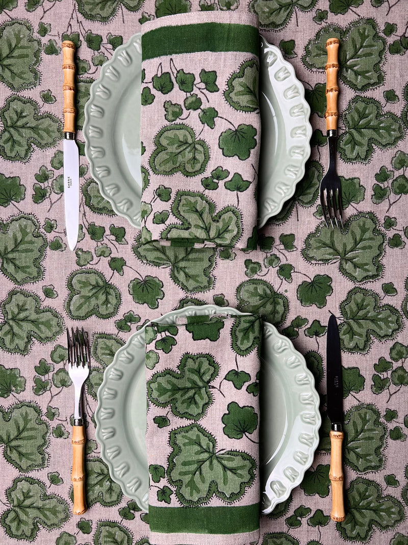 ’The Figue Leaf’ Tablecloth - Swedish Green - 100% linen, natural base