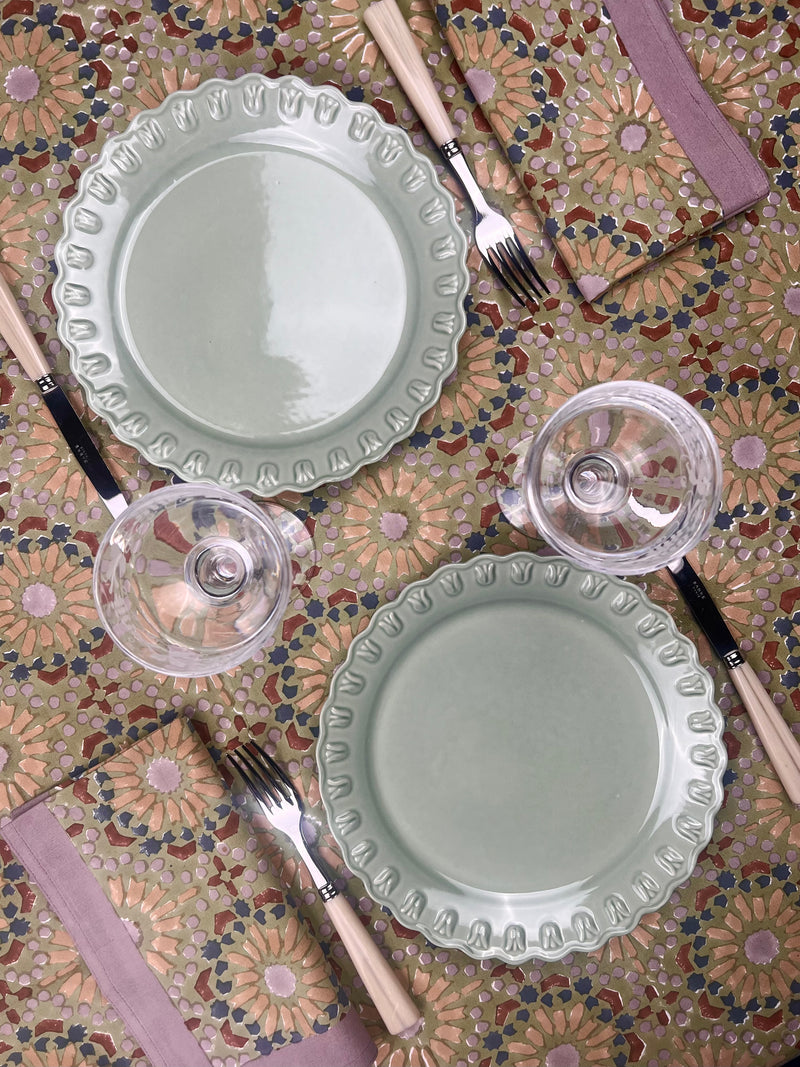 ‘The Kaleidoscope’ Tablecloth - Sage, Rust, Blue, Grey
