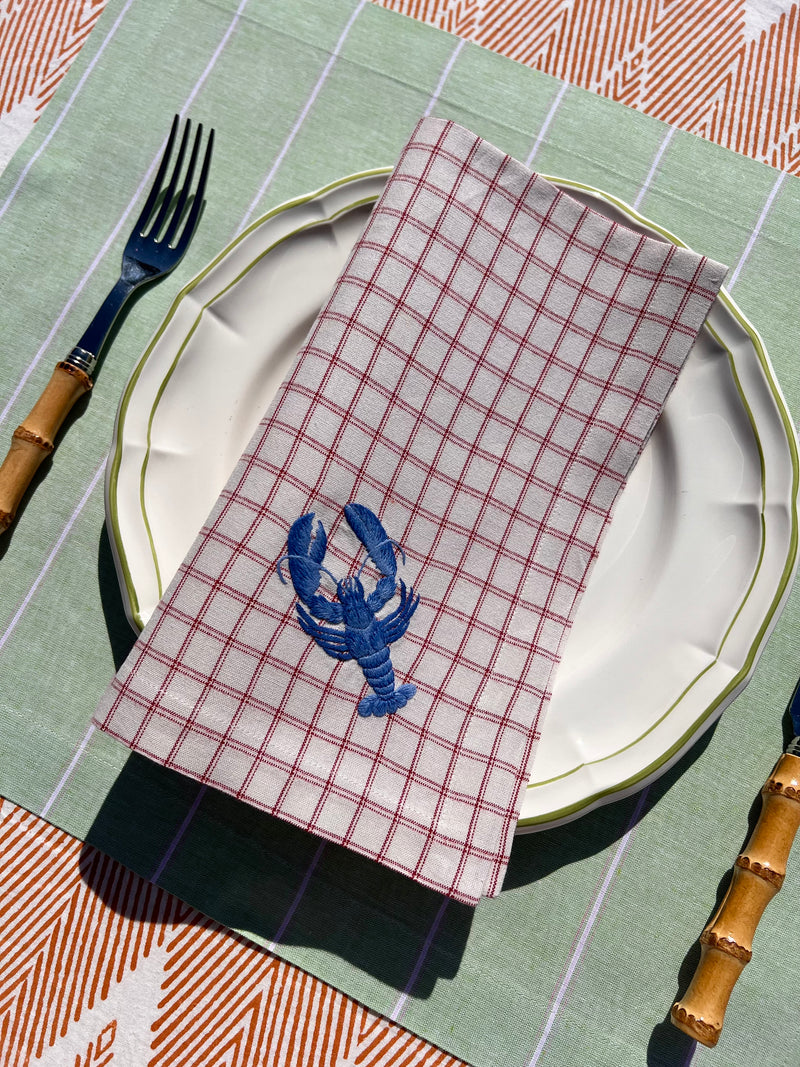 The ’Le Homard’ Napkin - Ecru & Red Chequer.