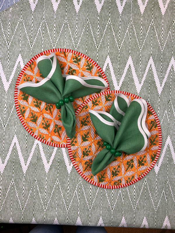 Curated Table Set: Orange & Green Block Print
