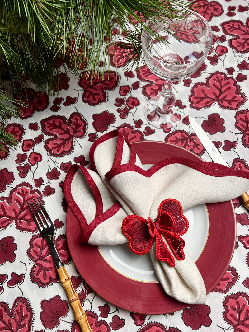 ’The Figue Leaf’ Tablecloth - Burgundy - White Cotton