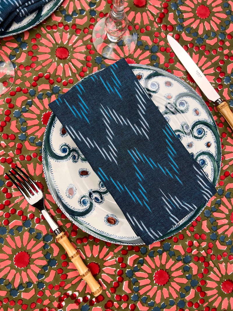 ‘The Kaleidoscope’ Tablecloth - Moss, Red, Pink, Blue