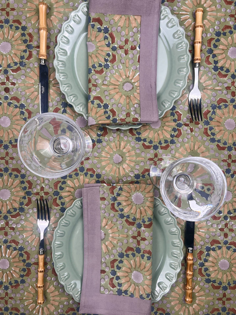 ‘The Kaleidoscope’ Tablecloth - Sage, Rust, Blue, Grey