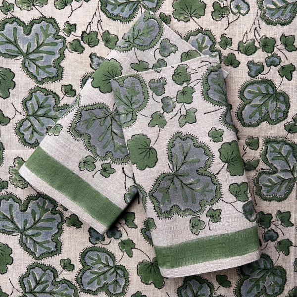 ’The Figue Leaf’ Napkins Set - Green & Blue- 100% Linen