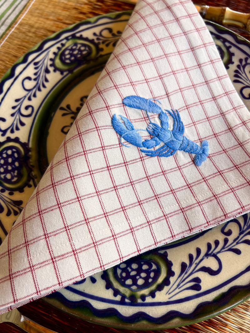 The ’Le Homard’ Napkin - Ecru & Red Chequer.