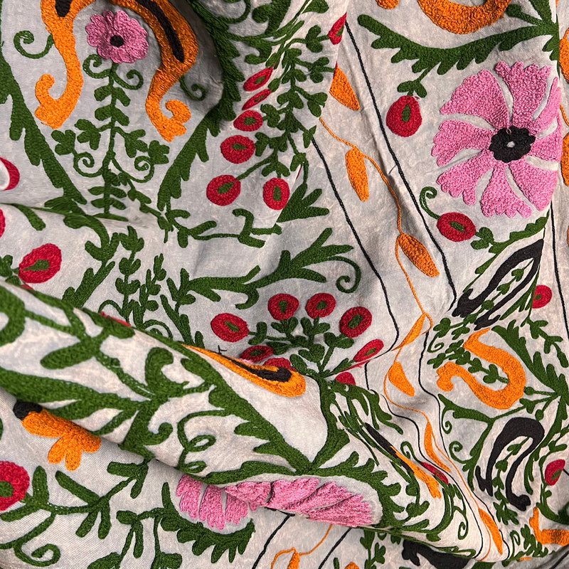 Suzani Cloth Distressed Grey & Multicoloured
