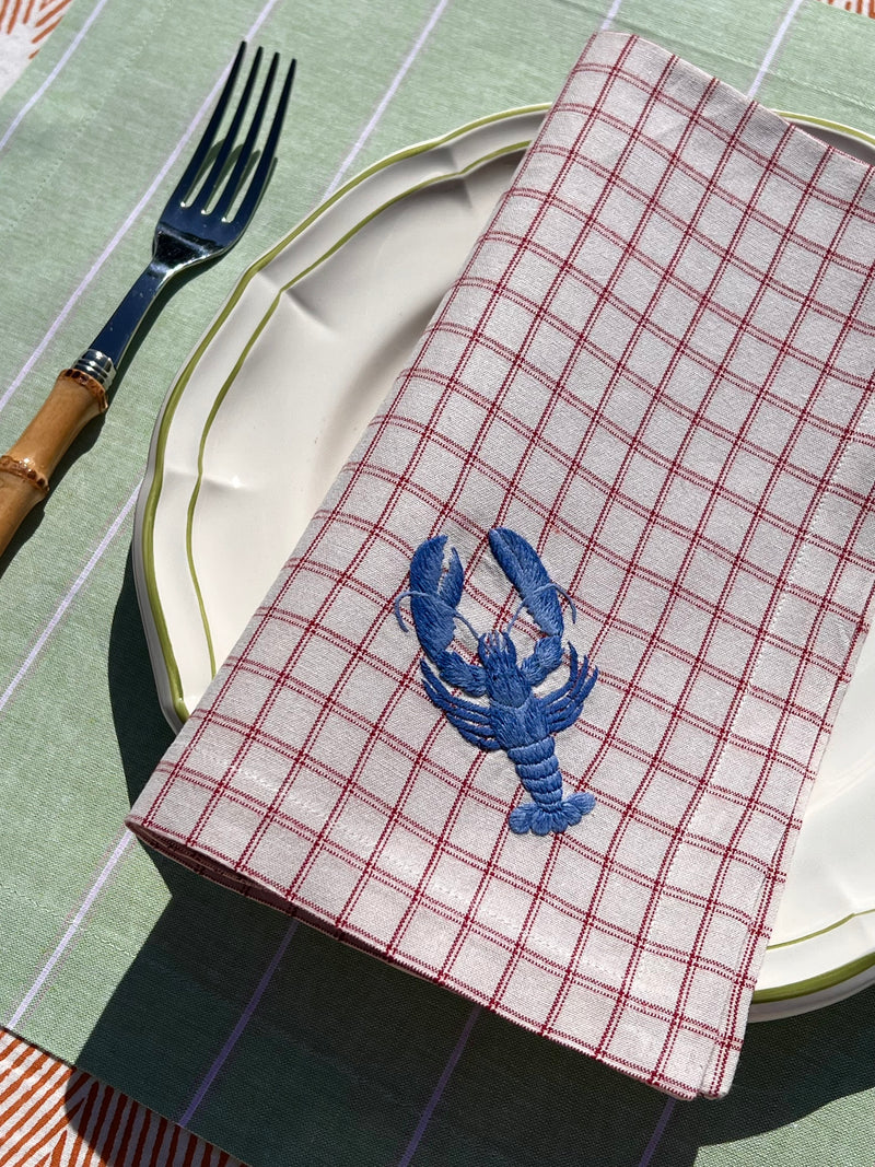 The ’Le Homard’ Napkin - Ecru & Red Chequer.
