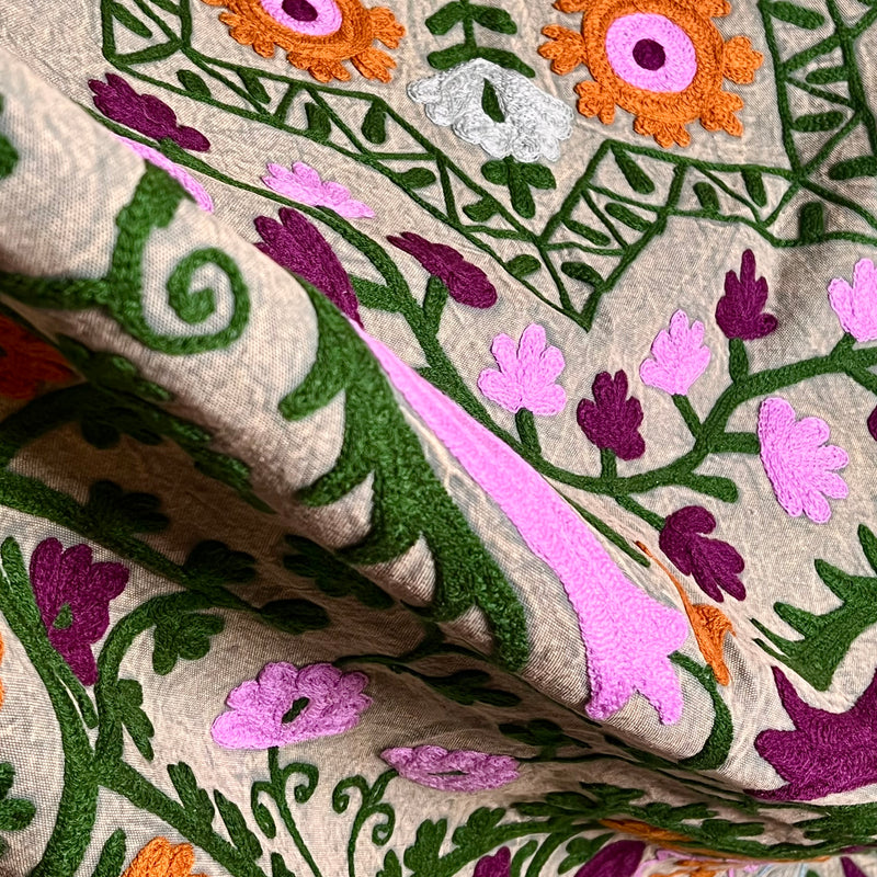 Suzani Cloth Distressed Taupe & Multicoloured