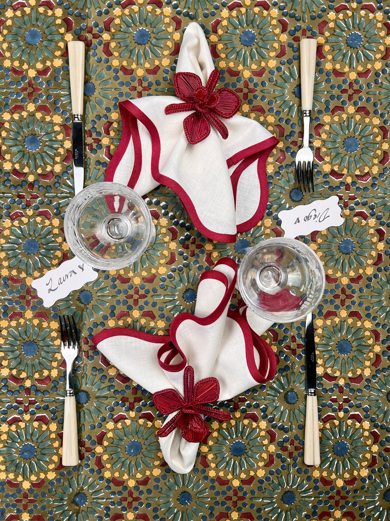 ‘The Kaleidoscope’ Tablecloth - Moss, Burgundy, Blue
