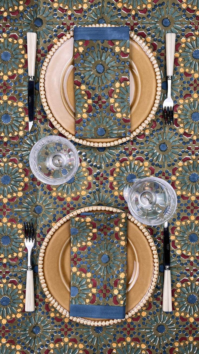 ‘The Kaleidoscope’ Napkin Set - Moss, Burgundy, Blue