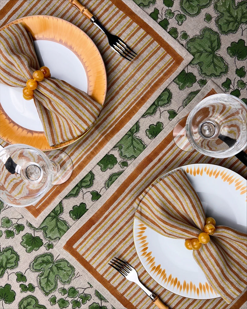 ’The Figue Leaf’ Tablecloth - Swedish Green - 100% linen, natural base