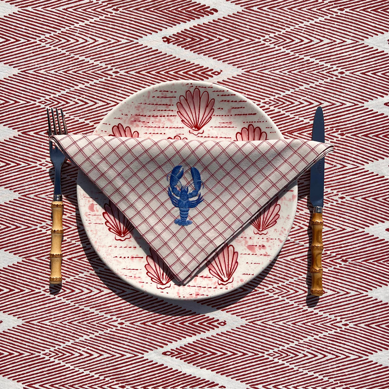 The ’Le Homard’ Napkin - Ecru & Red Chequer.