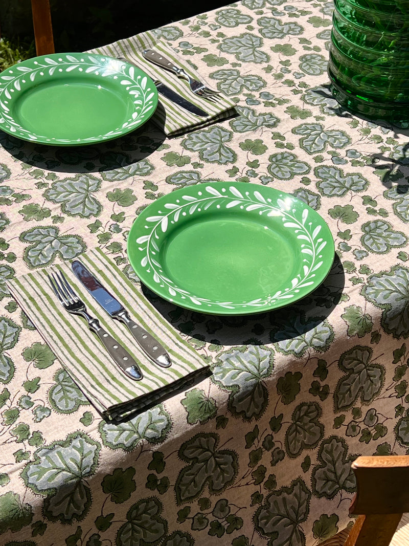 ‘The Figue Leaf’ Tablecloth - Green & Blue - 100% Linen