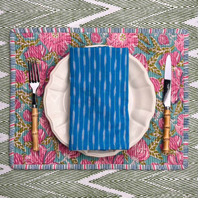 Reversible Napkin (Set of Four) Bright Blue/Apricot