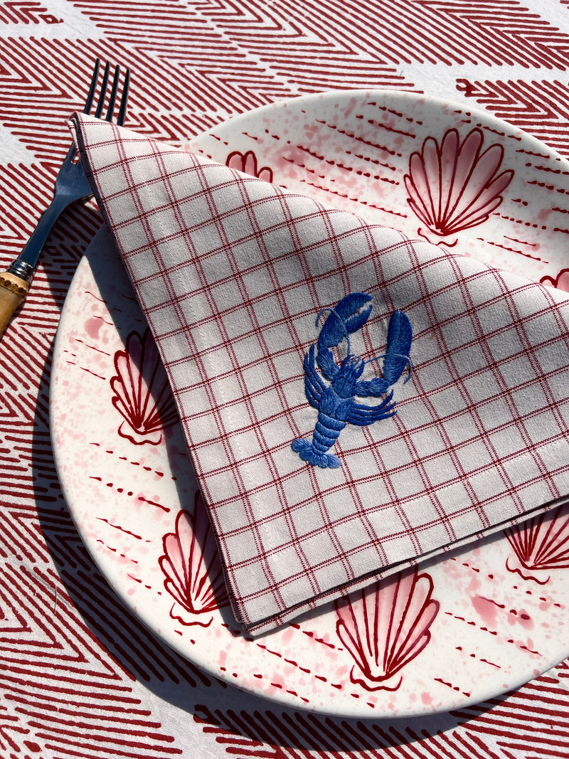The ’Le Homard’ Napkin - Ecru & Red Chequer.
