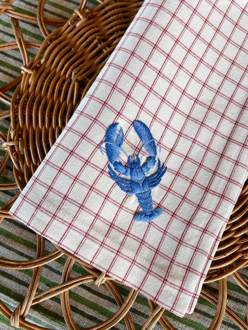 The ’Le Homard’ Napkin - Ecru & Red Chequer.