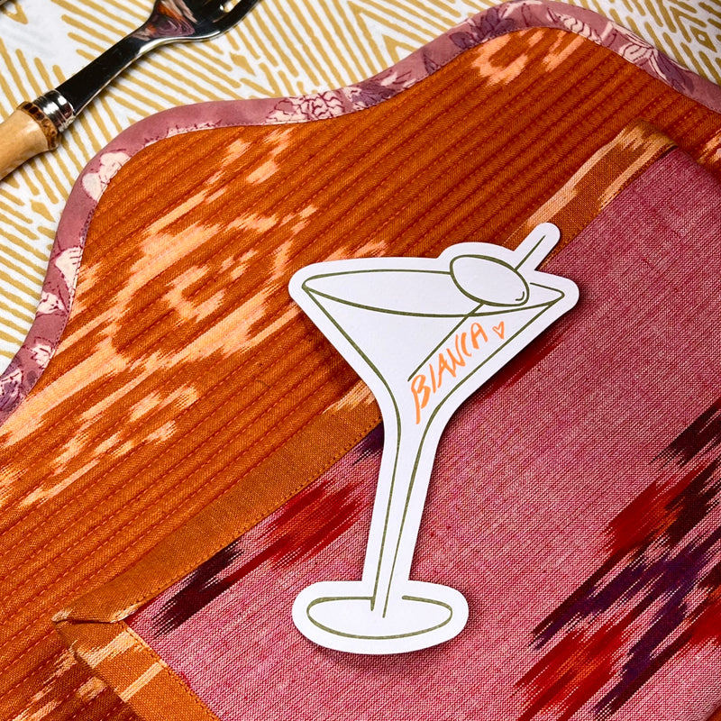 Luxury Place Cards - Martini Glass (White with Green)