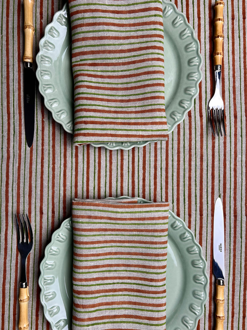 ’The Swedish Stripe’ Tablecloth - Falu Red & Dala Green - 100% Linen