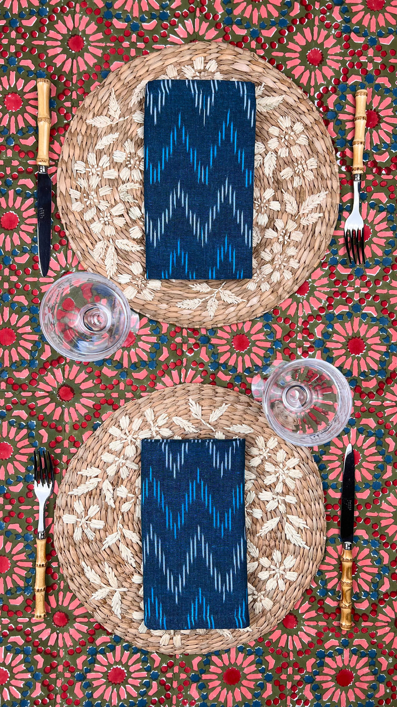 ‘The Kaleidoscope’ Tablecloth - Moss, Red, Pink, Blue