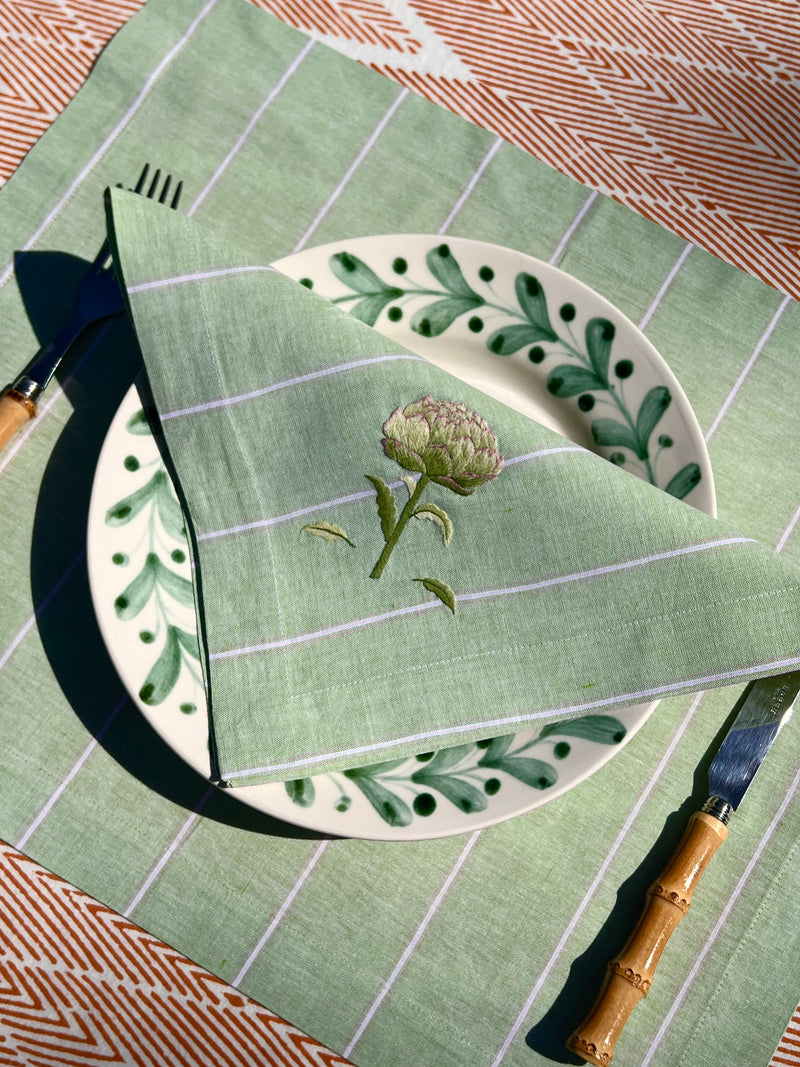 ’The Artichoke’ Napkin & Placemat - Apple Green Stripe