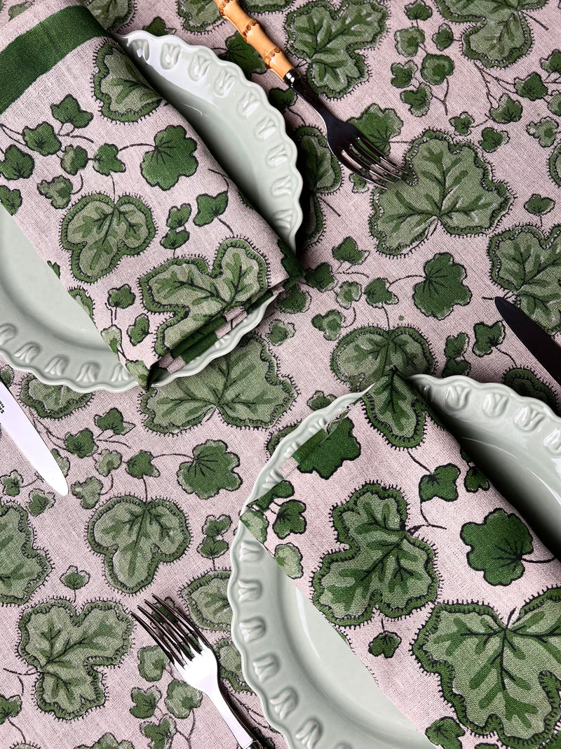 ’The Figue Leaf’ Tablecloth - Swedish Green - 100% linen, natural base