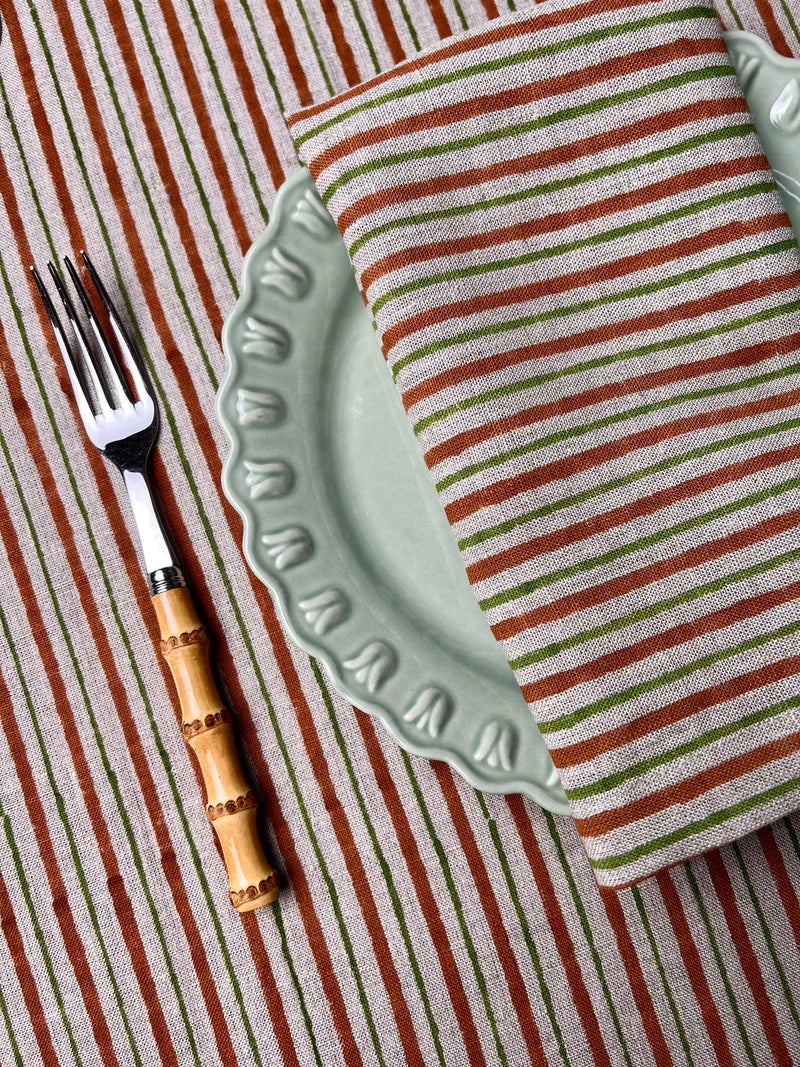 ’The Swedish Stripe’ Tablecloth - Falu Red & Dala Green - 100% Linen