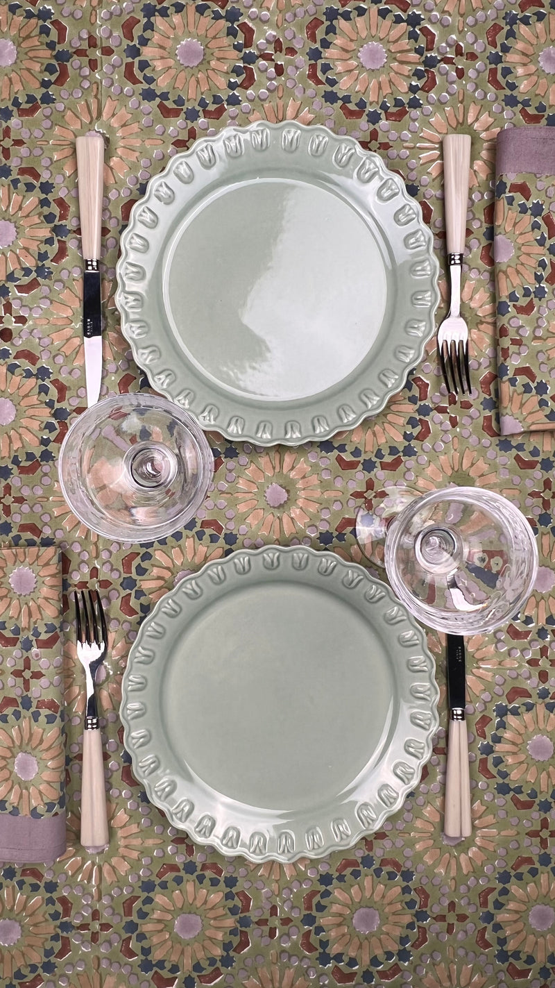 ‘The Kaleidoscope’ Tablecloth - Sage, Rust, Blue, Grey