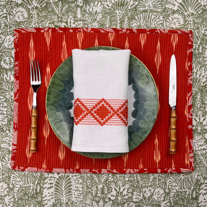 Gift Set: Set of 4 Diamond Napkins in Red & White