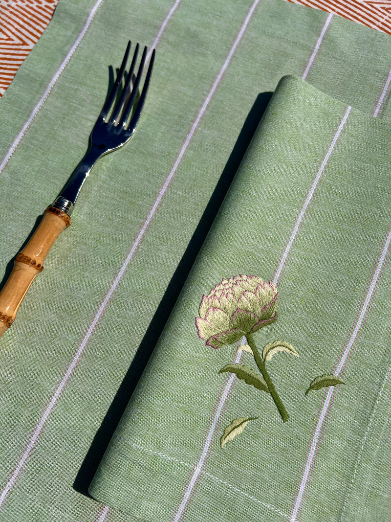 ’The Artichoke’ Napkin & Placemat - Apple Green Stripe