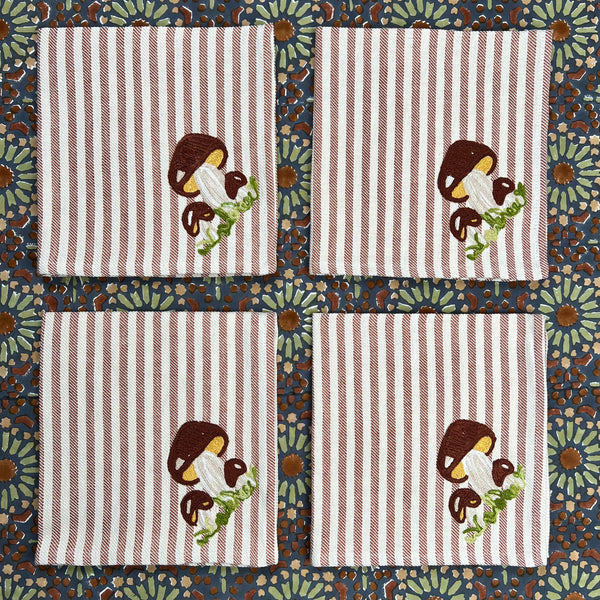 Gift Set: 4 x Mushroom Napkins in Chestnut Stripe